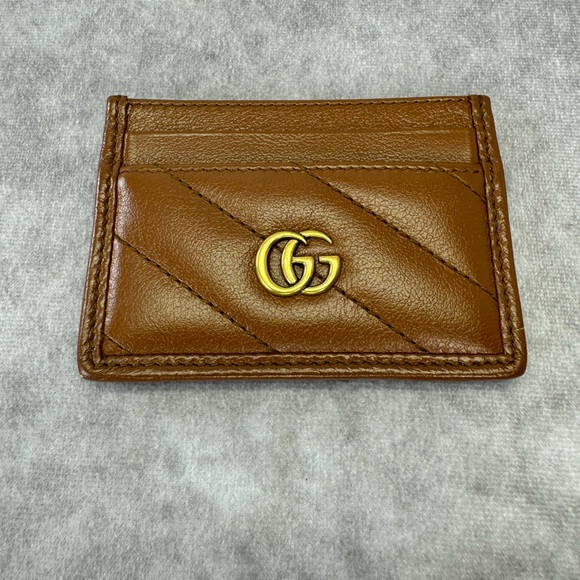 Gucci Marmont Diagonal Quilted Leather Card Holder Wallet Gg - Picture 2 of 7